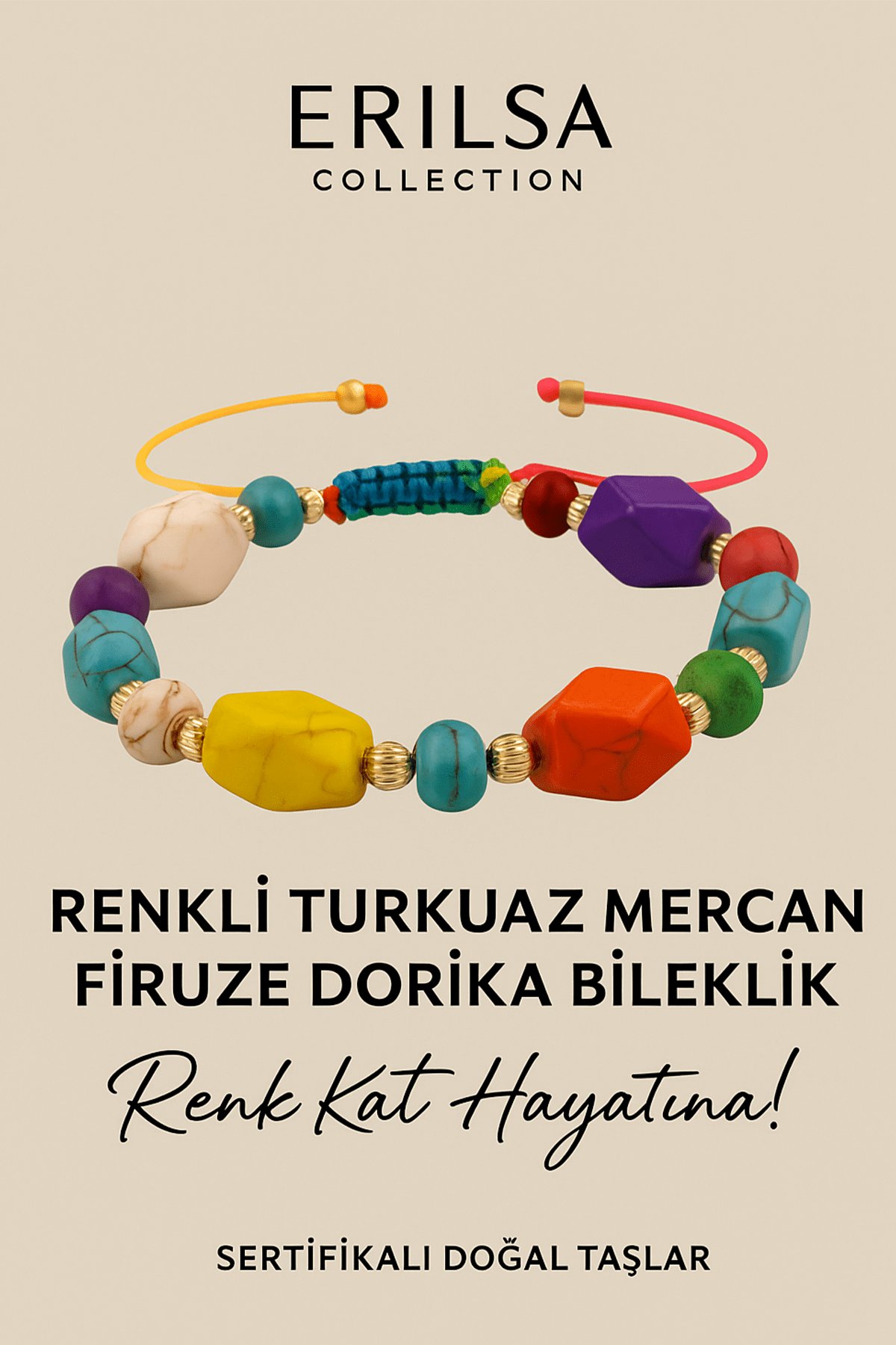 Sertifikalı Dorika Renkli Turkuaz Mercan Firuze Taşı Bileklik – Hayatına Neşe ve Işık Kat