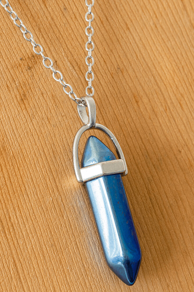 Sertifikalı Çivi Model Mavi Aura Hematit Taşı Kolye