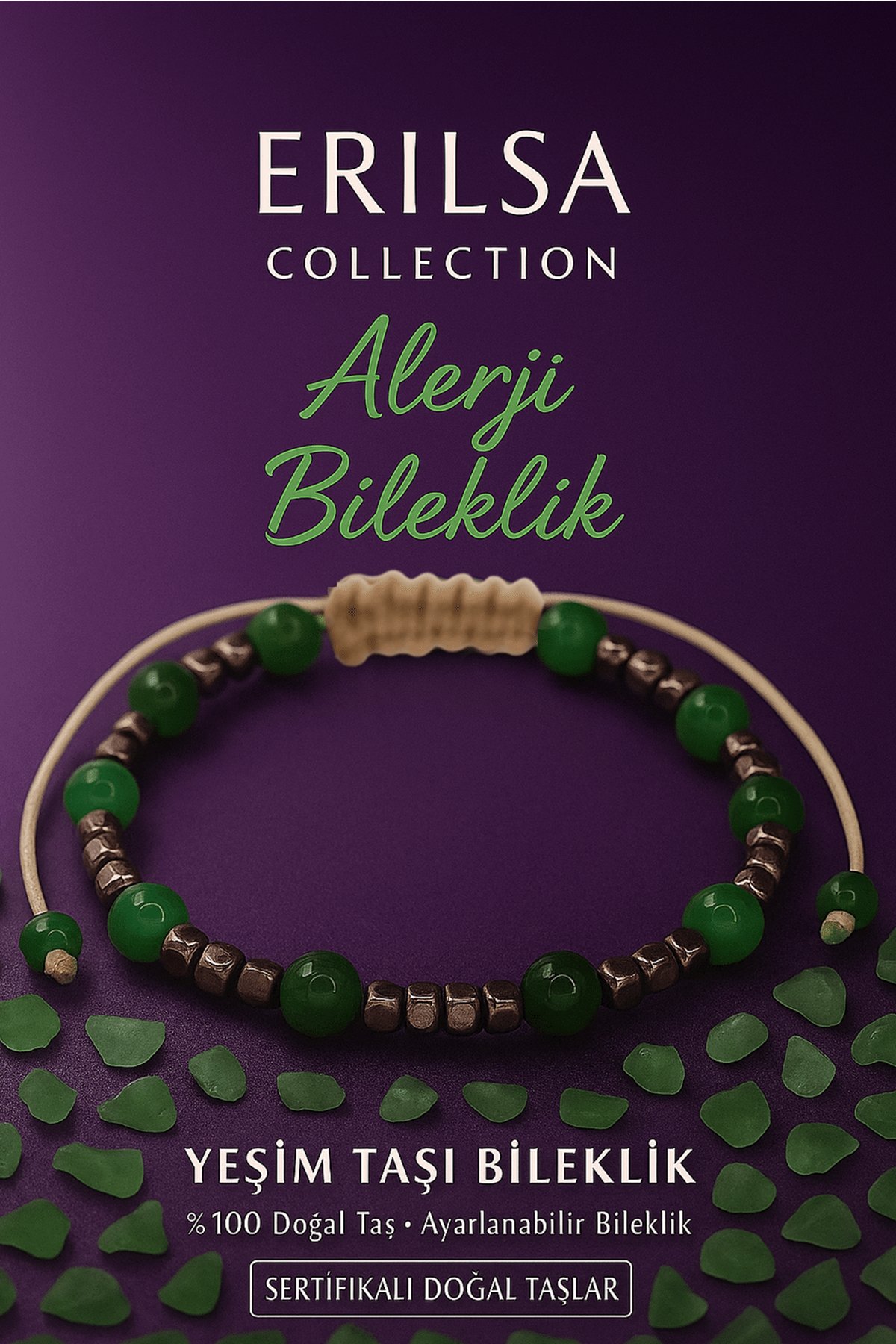 Sertifikalı Alerji ve Enerji Terapisi Bilekliği - Yeşim ve Terahertz Taşı 6mm