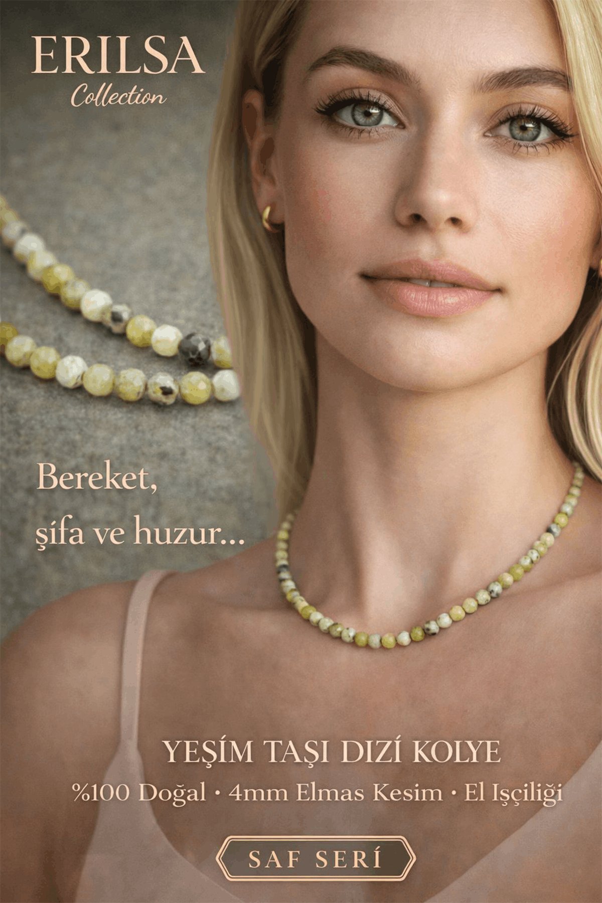 Sertifikalı Serpantin Yeşim Taşı Dizi Kolye - 4mm Elmas Kesim Minimal Seri Doğal Taş Kolye