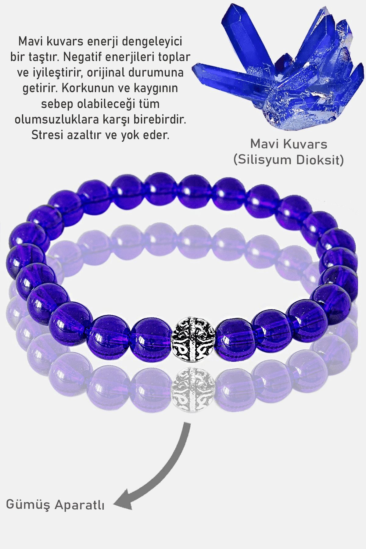 Sertifikalı AAA+ Gece Mavisi Kuvars Taşı Bileklik - Gümüş Aparatlı