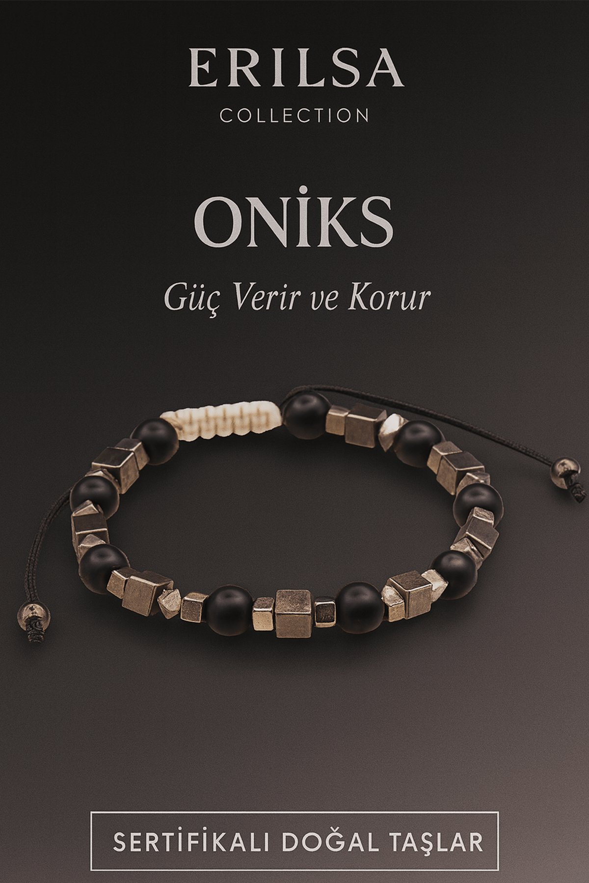 Sertifikalı Ham İşlenmemiş Doğal Oniks Taşı Bileklik – Güç ve Koruma Enerjisi