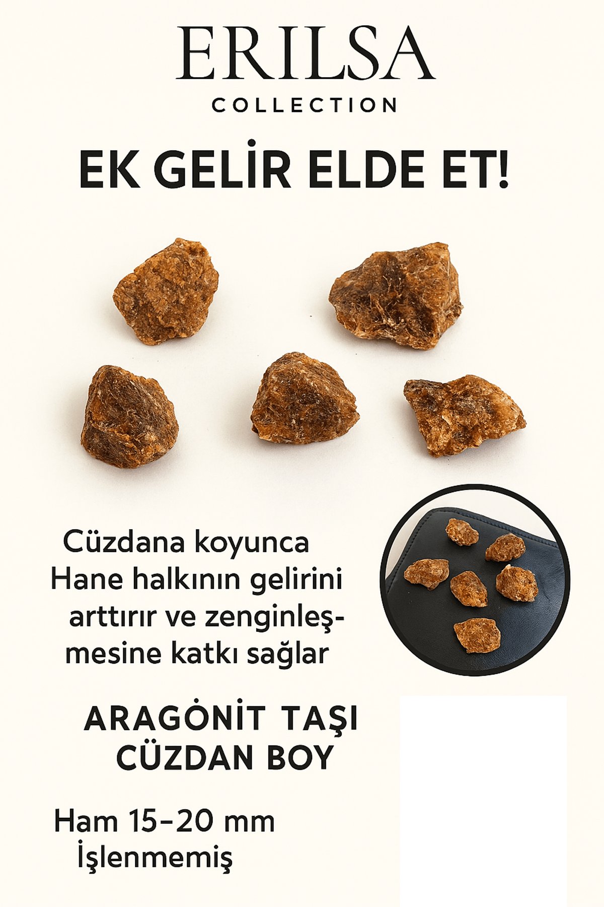 Sertifikalı Cüzdan Boy Aragonit Taşı Kütle Topraklayıcı Enerjiyle Denge Sakinlik Sağlar