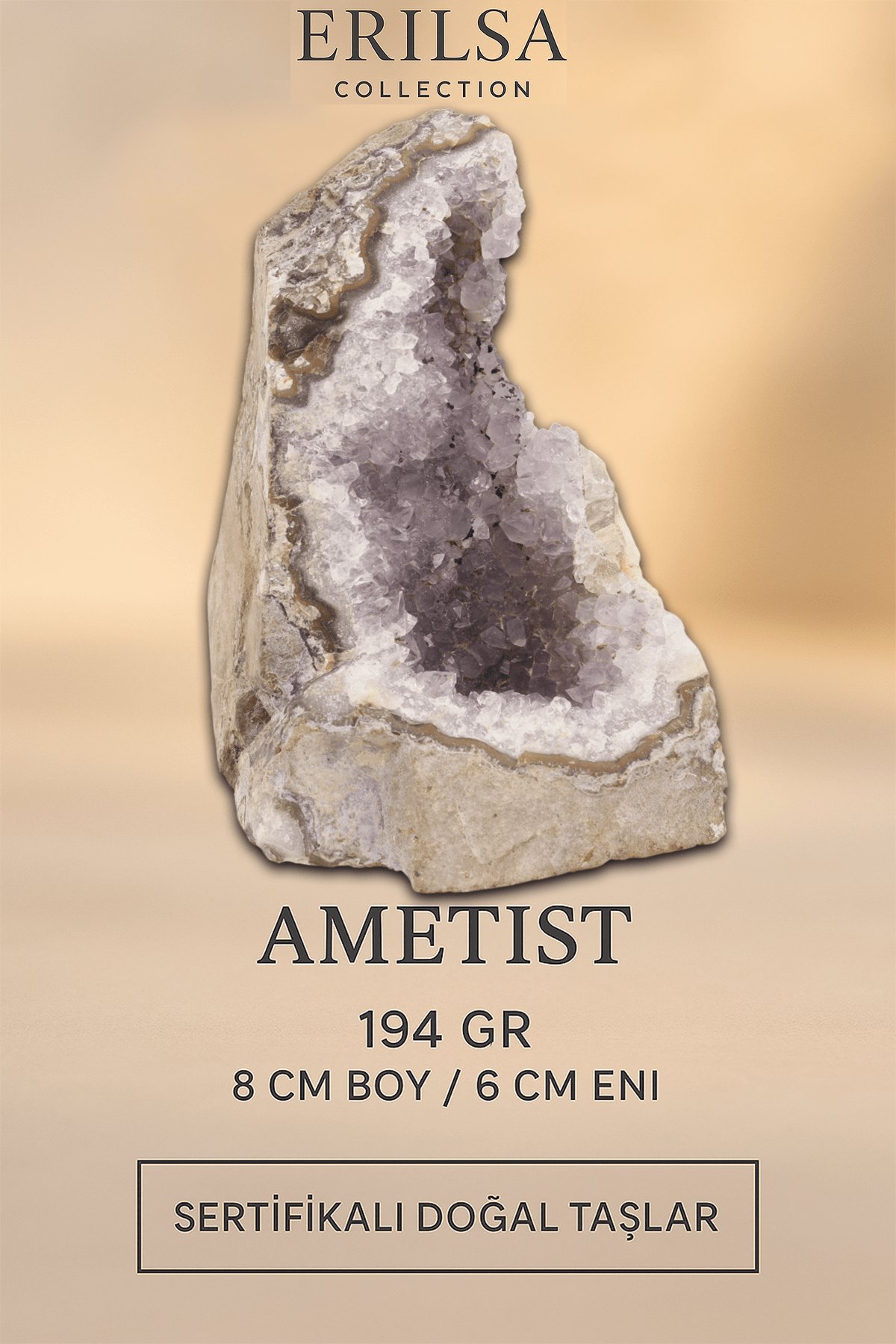 Sertifikalı Ametist Taşı Kütlesi 194 Gr – Ham Doğal Kristal Dekoratif Taş Stresi Azalt ve Huzur Ver