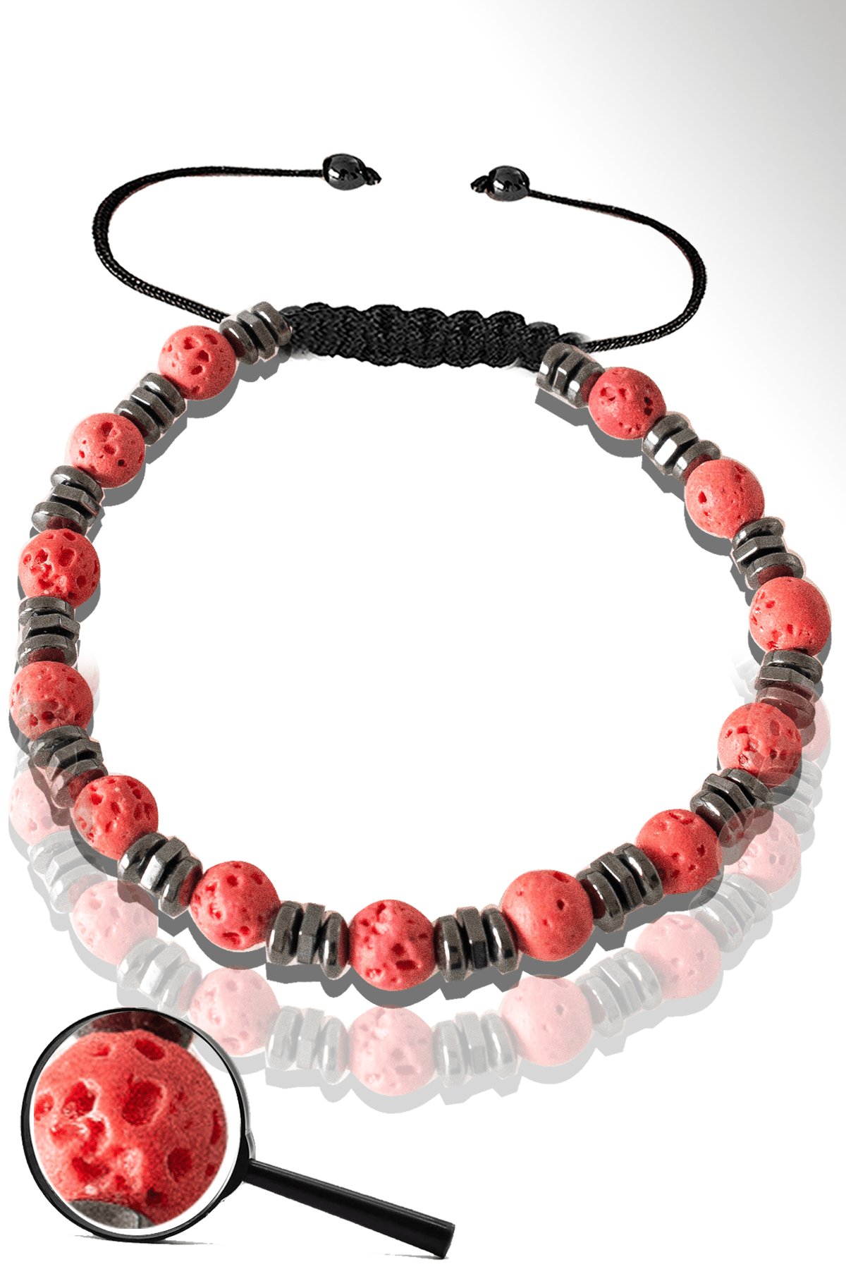 Sertifikalı Hematitli Kırmızı Volkanik Lav Taşı Bileklik - Yanardağ Taşı