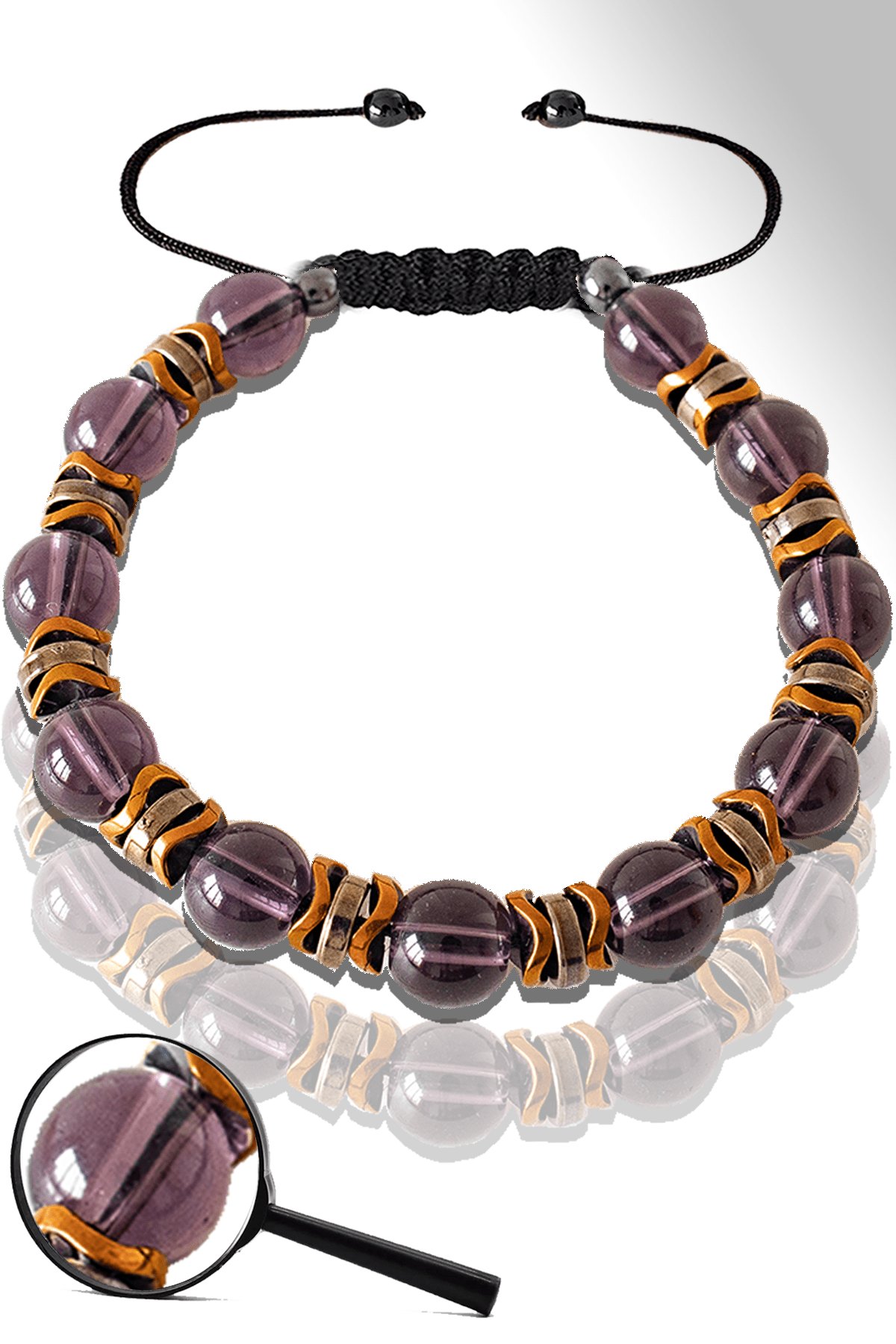 Sertifikalı Rose Hematitli Fuşya Cam Kuvars Taşı Bileklik - Ayarlamalı