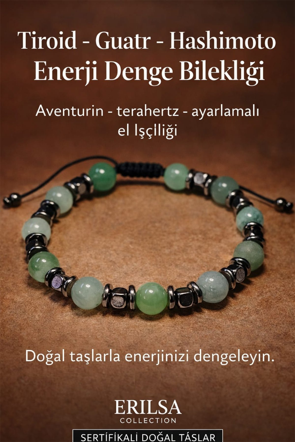 Sertifikalı Tiroid Guatr Hashimoto Enerji Denge Bilekliği – Aventurin ve Terahertz Doğal Taş