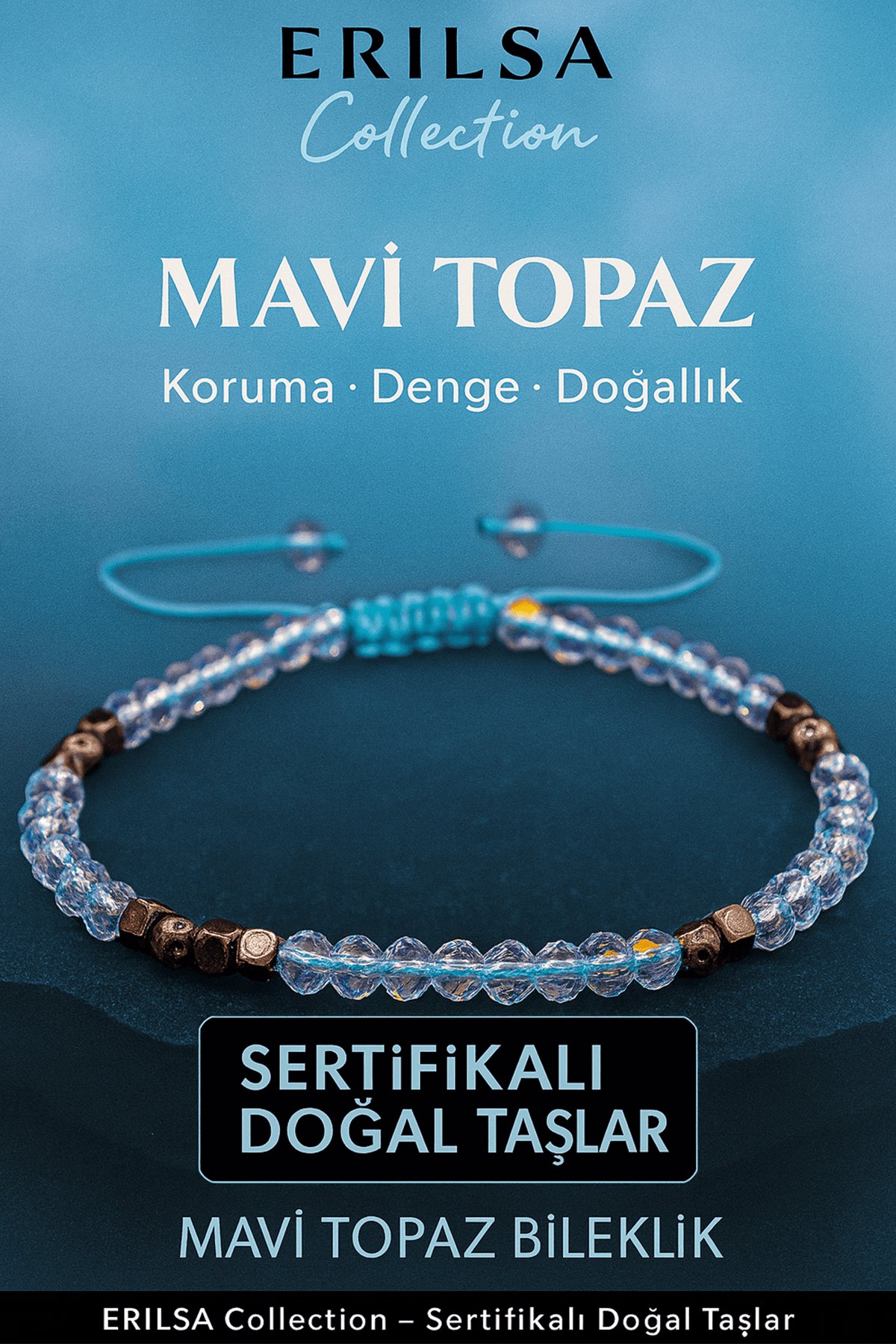 Sertifikalı Terahertz Mavi Topaz Doğal Taş Bileklik İnce Model – Zarif ve Şık Tasarım