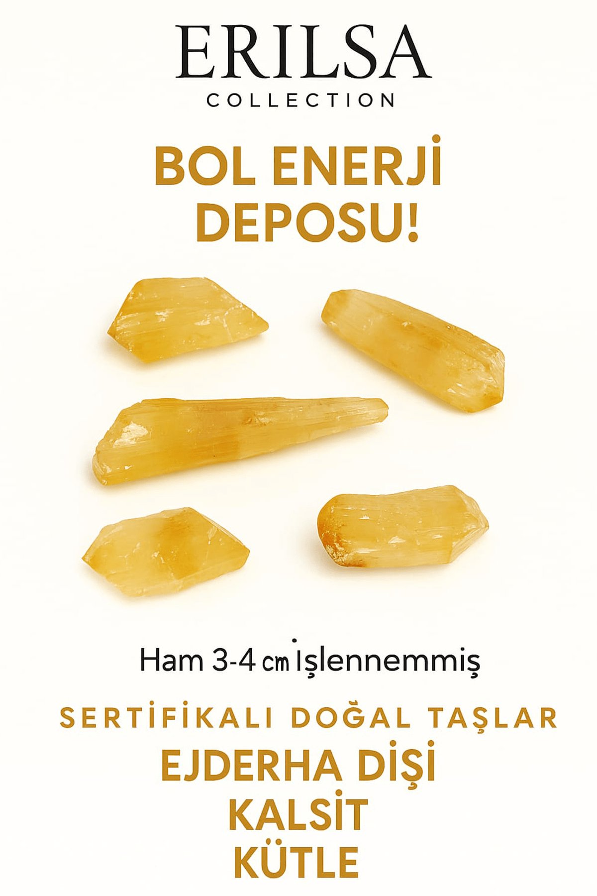 Sertifikalı İri Boy Ejderha Dişi Bal Kalsit Taşı Kütle Enerji Blokajlarını Çözer Duygusal Denge