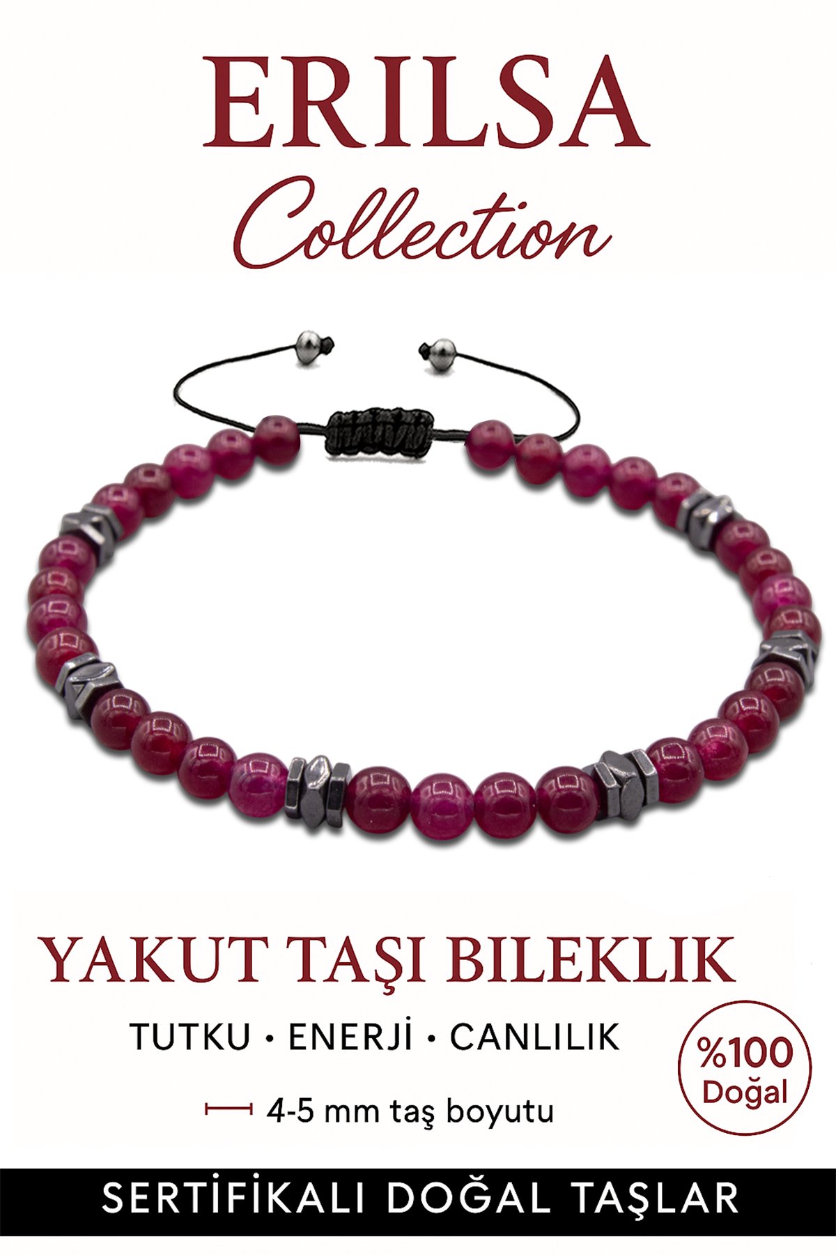 Sertifikalı AAA+ Terahertz ve Yakut Taşı Bileklik – İnce Model Tutku ve Enerji