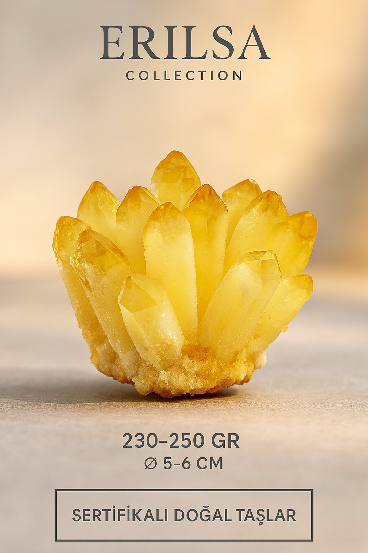 Sertifikalı Sitrin Taşı Dikenli Kristal Küme – Bereket ve Bolluk Getiren Doğal Taş Süs Parçası