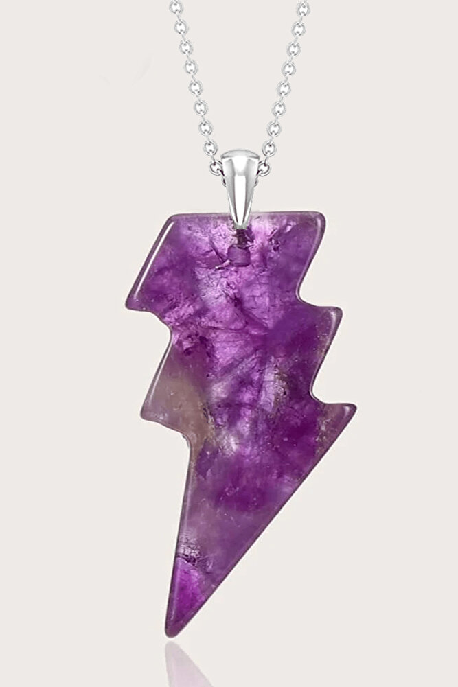 Sertifikalı Şimşek Model Ametist Taşı Kolye - Aaa+ Kalite