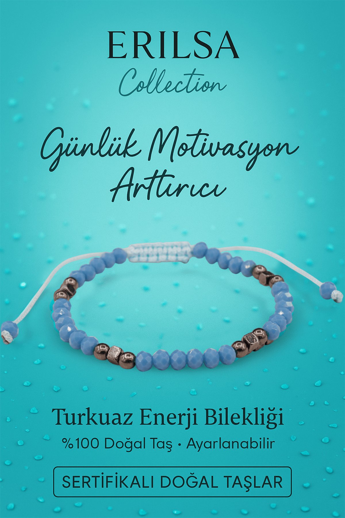 Sertifikalı Günlük Motivasyon Artırıcı Enerji Bilekliği – Turkuaz ve Terahertz Doğal Taş 4 mm