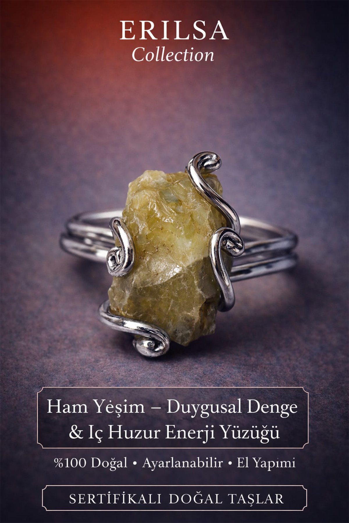 Sertifikalı Duygusal Denge ve İç Huzur Enerji Yüzüğü – Ham Yeşim Taşı – Ayarlanabilir