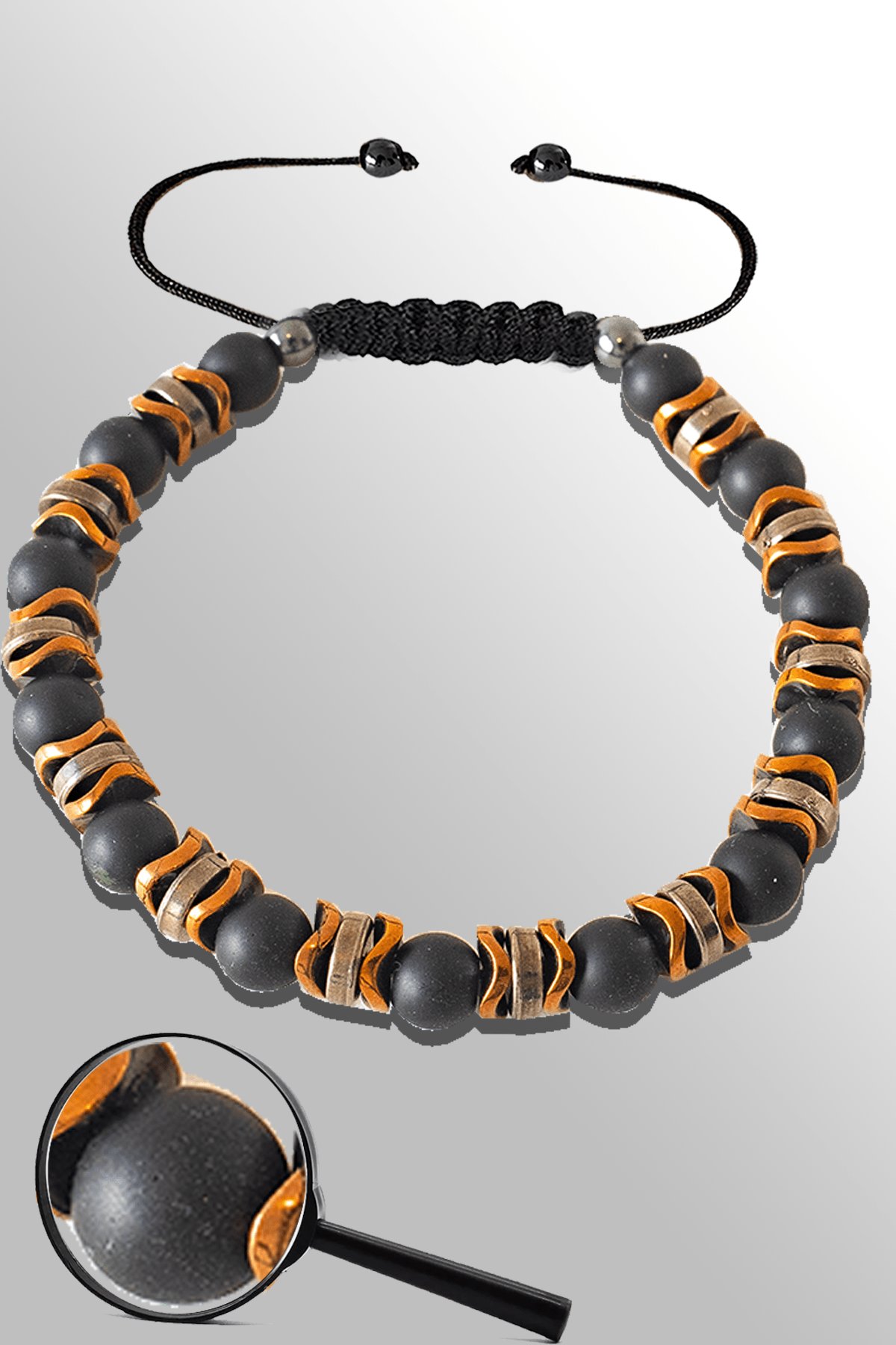 Sertifikalı Rose - Silver Hematitli Ham Oniks Taşı Bileklik - Ayarlamalı