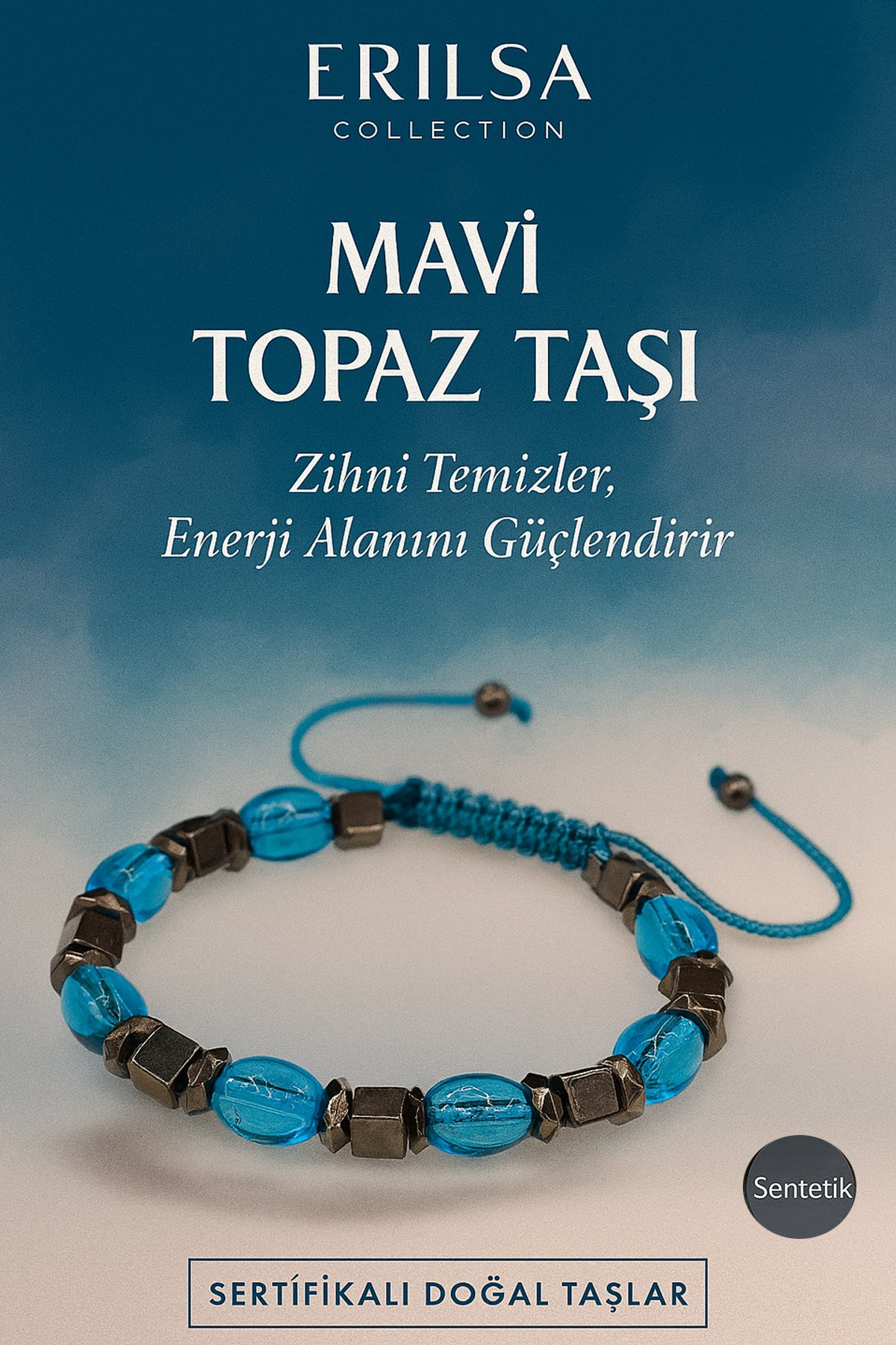 Sertifikalı Sentetik Mavi Topaz Taşı Bileklik – Dinginlik ve Zarafetin Gücü