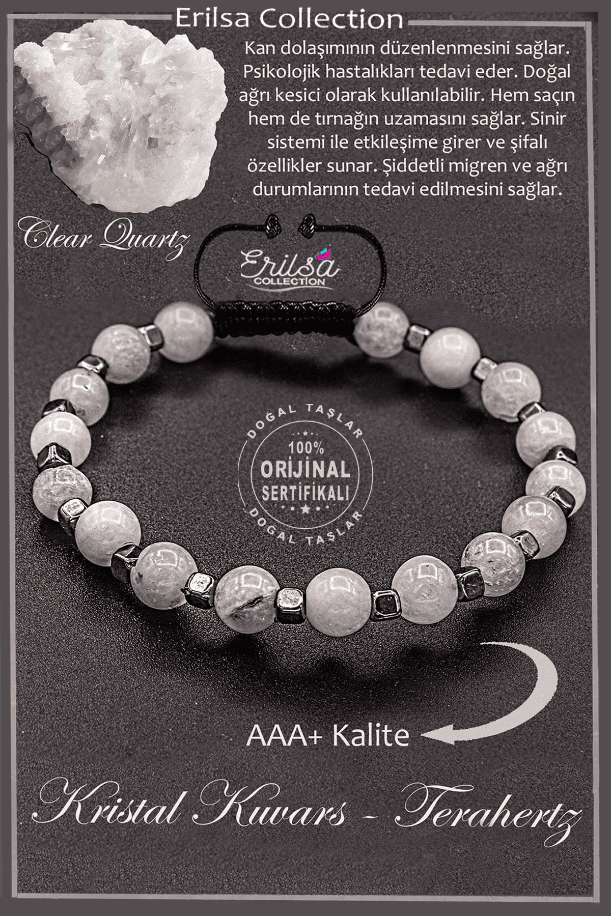 Sertifikalı AAA+ Kalite Gerçek Terahertz - Kristal Kuvars Taşı Bileklik