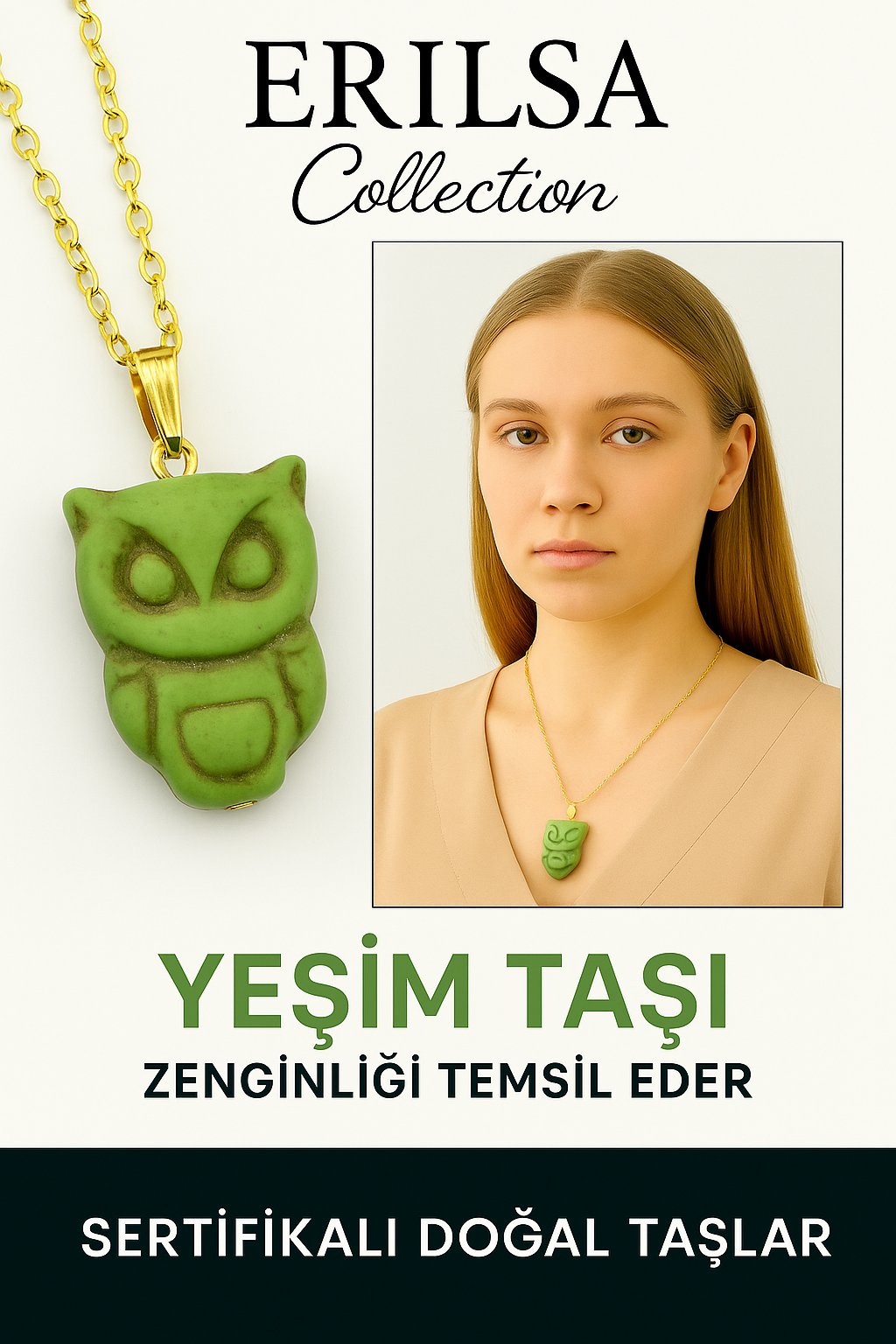 Sertifikalı Ham İşlenmemiş Yeşim Taşı Kolye – Şans, Huzur ve Ruhsal Denge Taşı