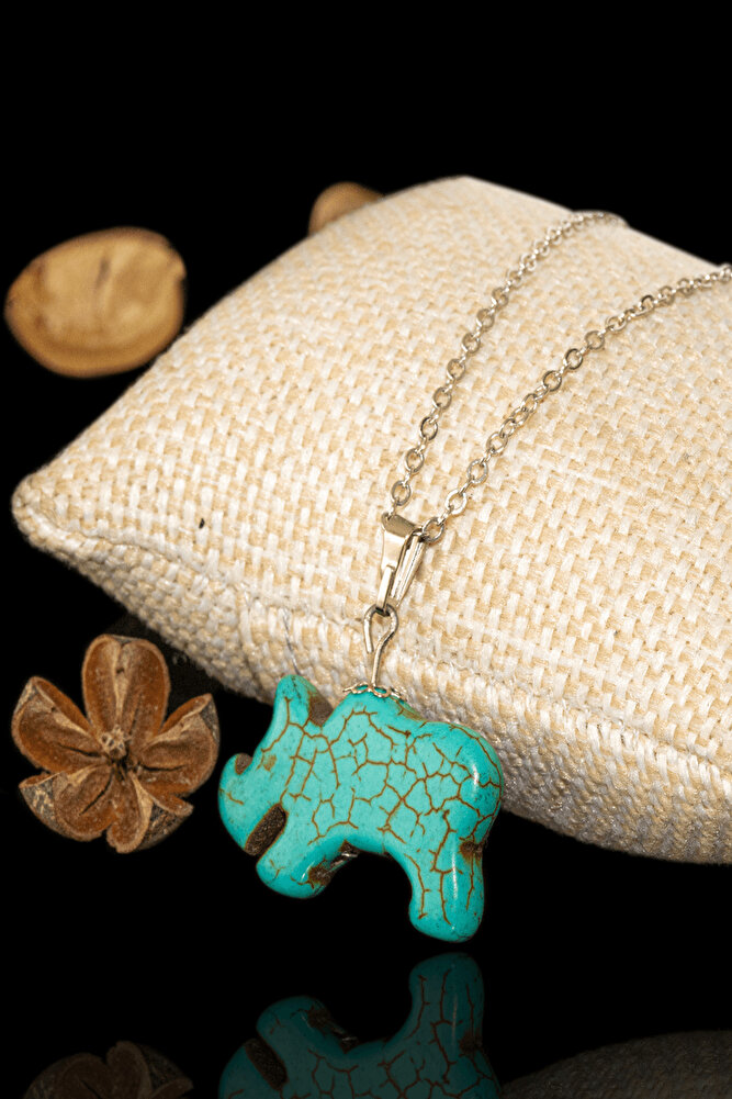 Sertifikalı Gergedan Kesim Firuze Taşı Kolye - Aaa+kalite