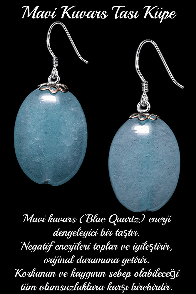 Sertifikalı Oval Kesim Mavi Kuvars Taşı Doğal Taş Küpe