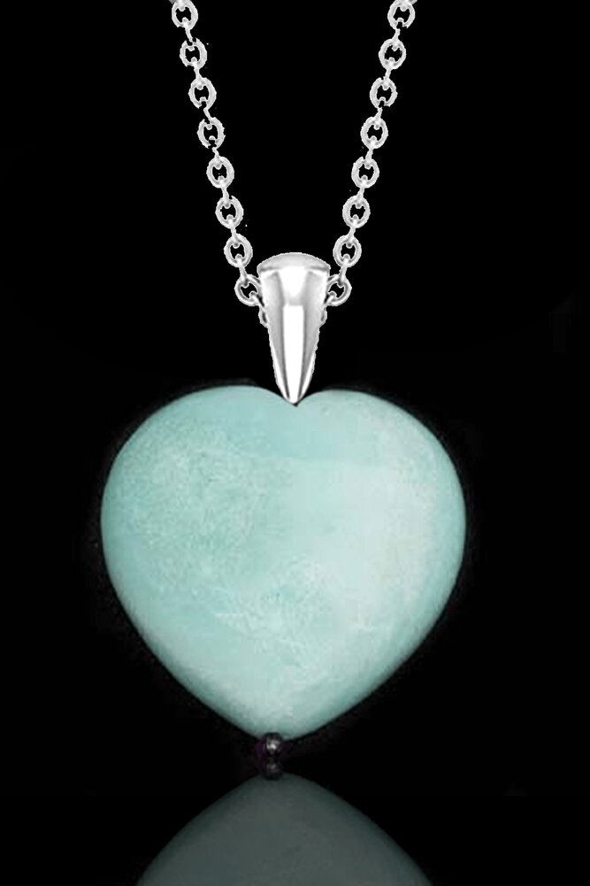 Sertifikalı Kalp Kesim Amazonit Taşı Kolye