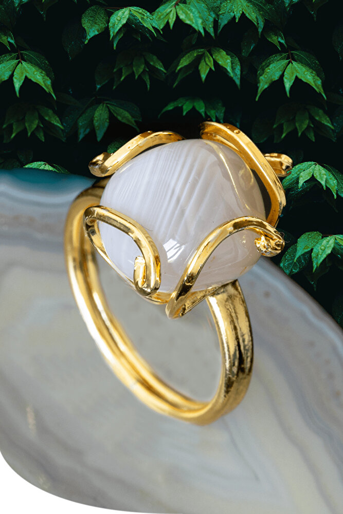 Sertifikalı Rokoko Model Gri Akik Taşı Yüzük - Ayarlamalı