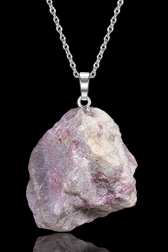 Sertifikalı Ham Işlenmemiş Lepidolit Taşı Kolye