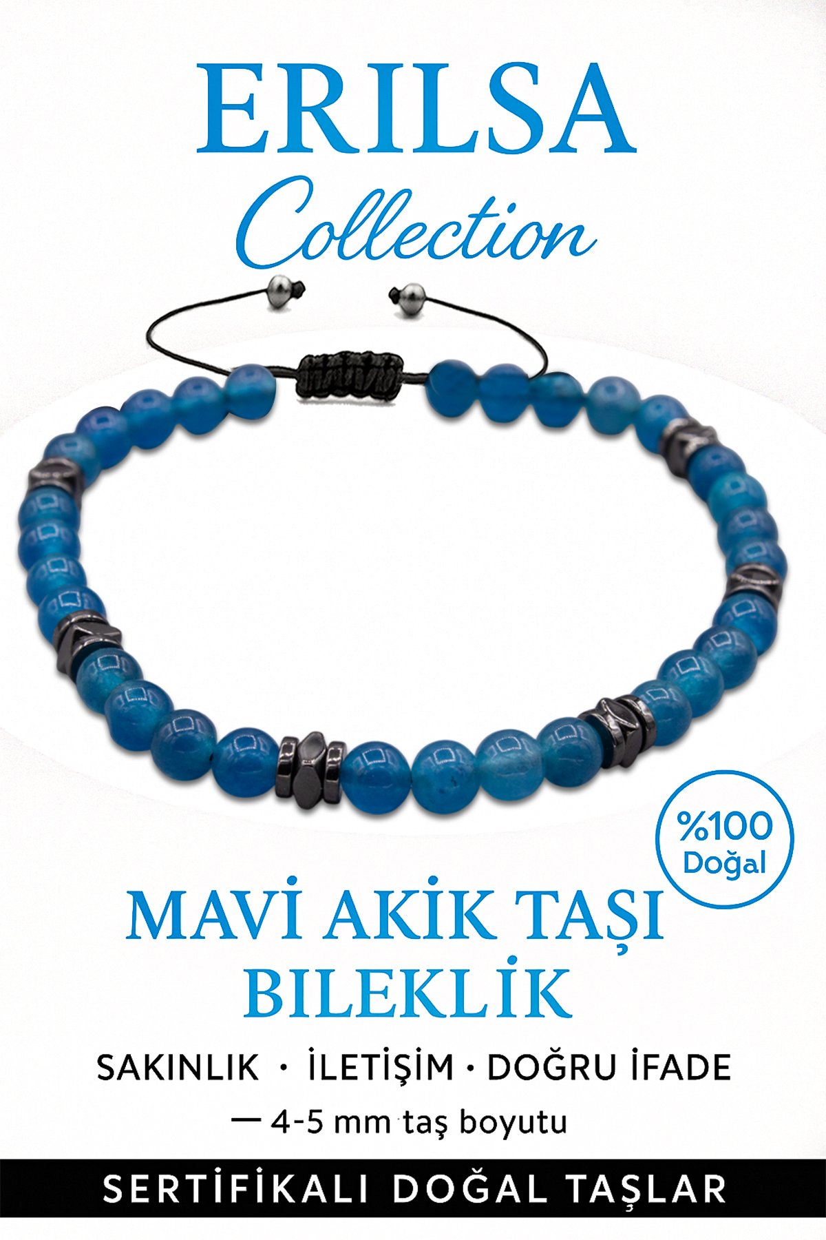 Sertifikalı Fasetli Terahertz - Mavi Akik Taşı Bileklik - İnce Model Sakinlik ve Zihinsel Netlik