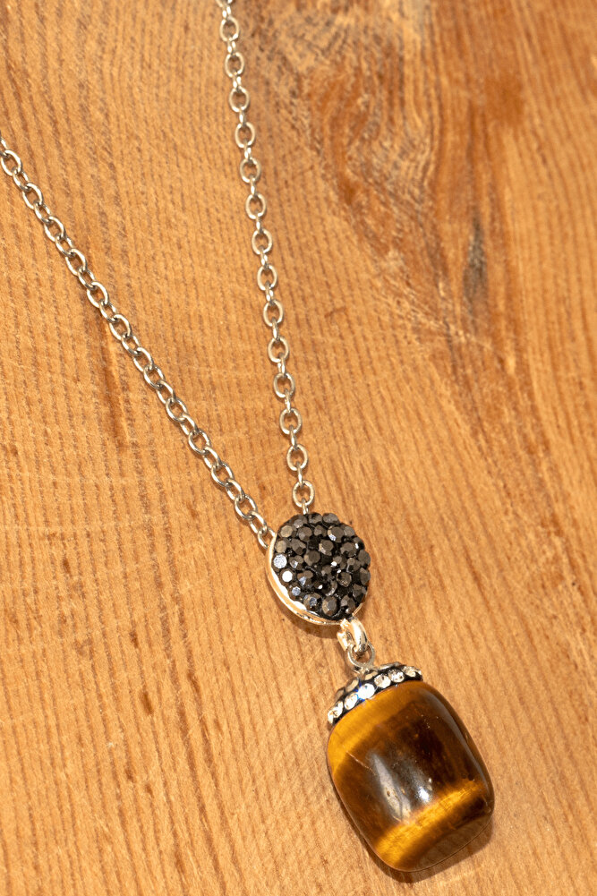 Sertifikalı Zirkon Taşlı Kaplan Gözü Taşı Kolye