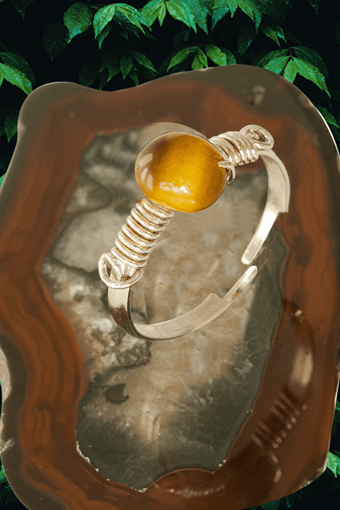 Sertifikalı Kırık Taşlı Gümüş Model Kaplan Gözü Taşı Yüzük - Ayarlamalı