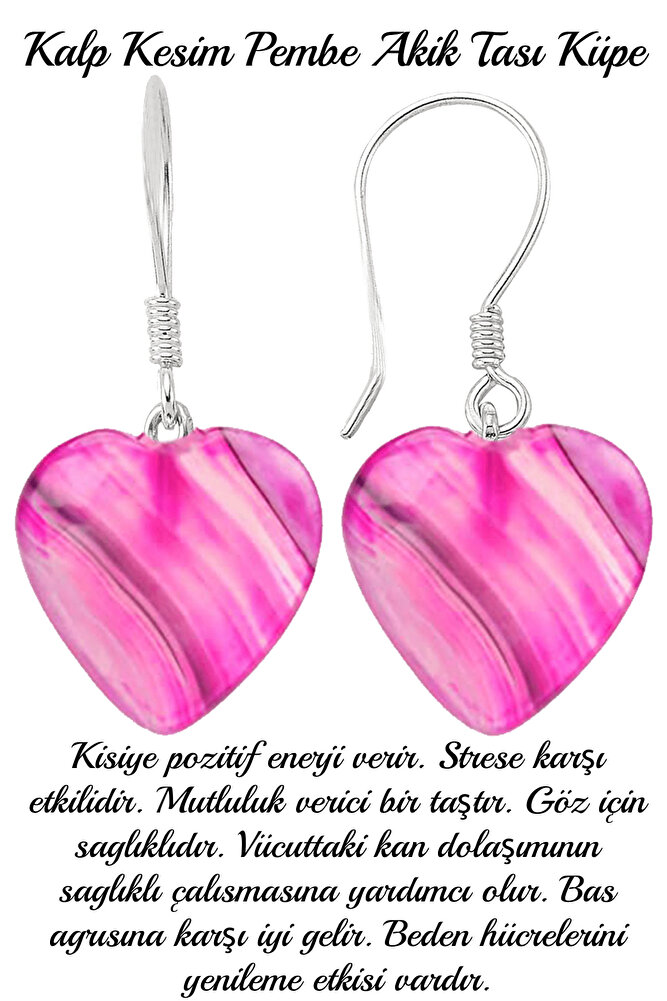 Sertifikalı Kalp Kesim Pembe Akik Taşı Doğal Taş Küpe