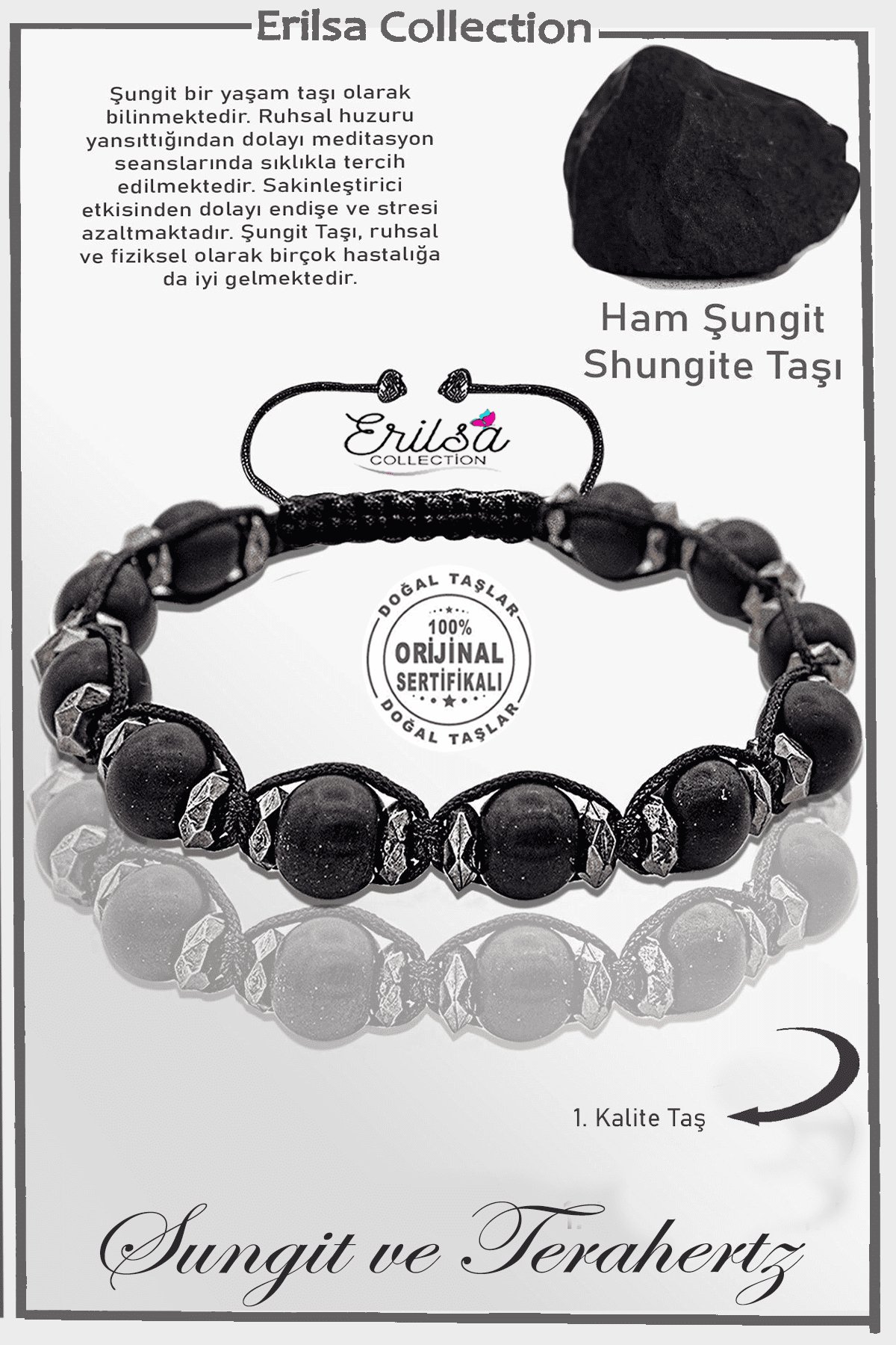 Sertifikalı Ham İşlenmemiş Terahertz - Şungit Taşı Bileklik (Shungite)