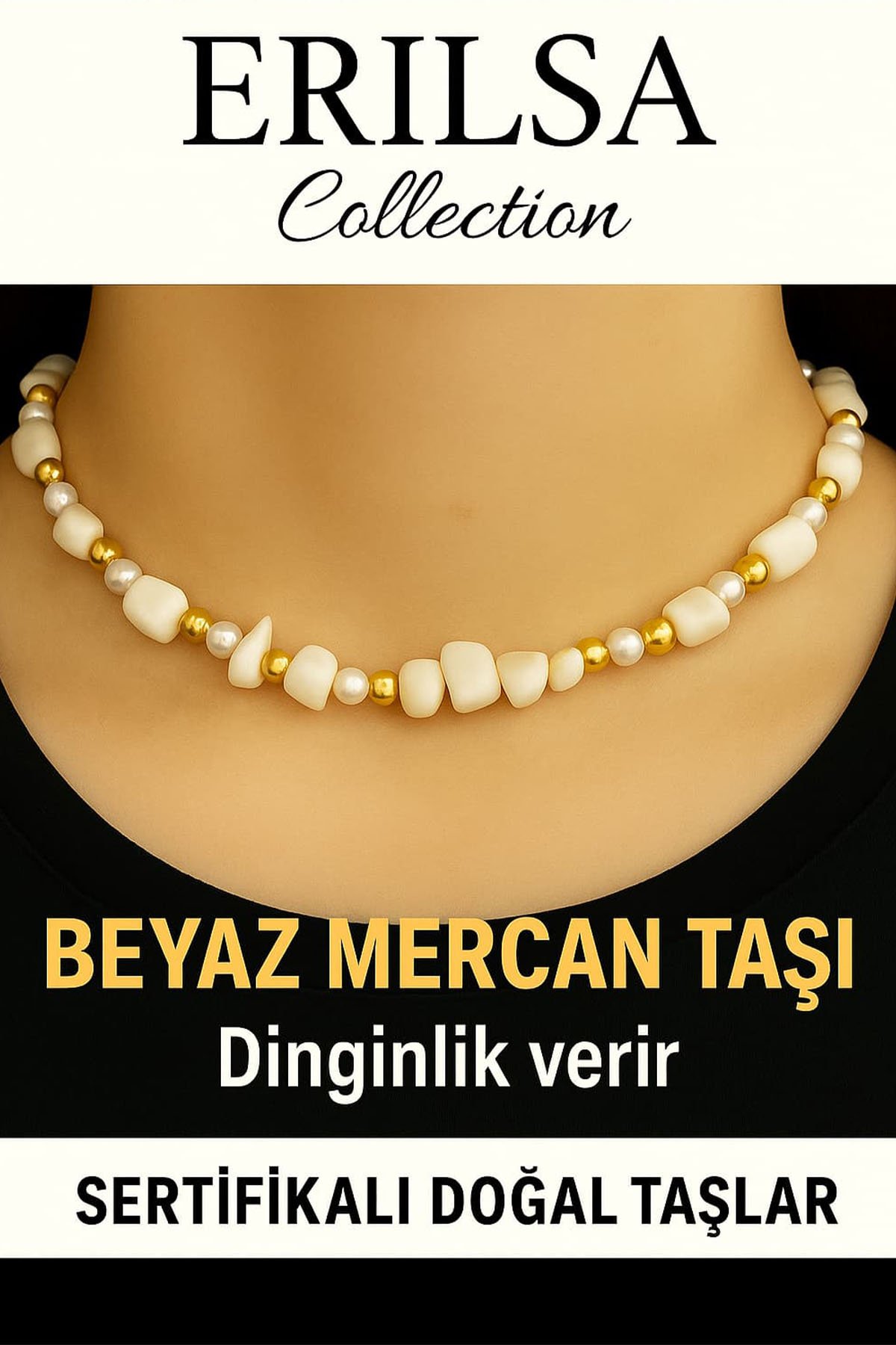 Sertifikalı Kırık Taşlı Model İnci – Beyaz Mercan Taşı Kolye – Koruyucu ve Dengeleyici Enerji