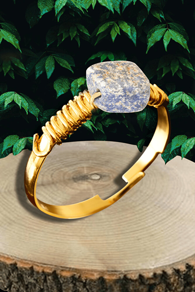 Sertifikalı Gold Kırık Taşlı İnce Model Ham Sodalit Taşı Yüzük - Ayarlamalı