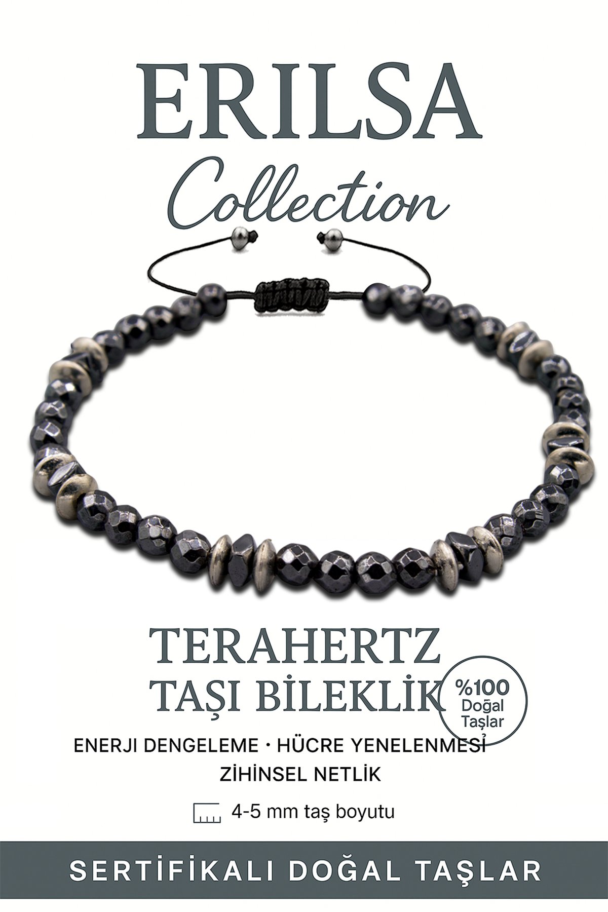 Sertifikalı Fasetli Terahertz Taşı Bileklik (Çok İnce Model) – Enerji Dengeleme ve Zihinsel Berraklık Taşı