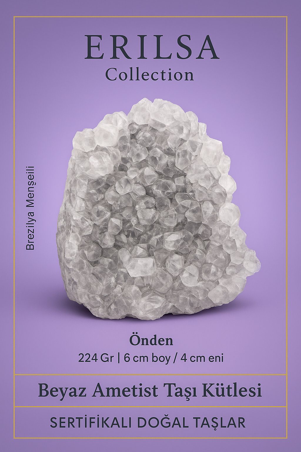 Sertifikalı Beyaz Ametist Taşı Kütlesi – Ham İşlenmemiş Doğal Kristal Dekoratif Taş Parçası