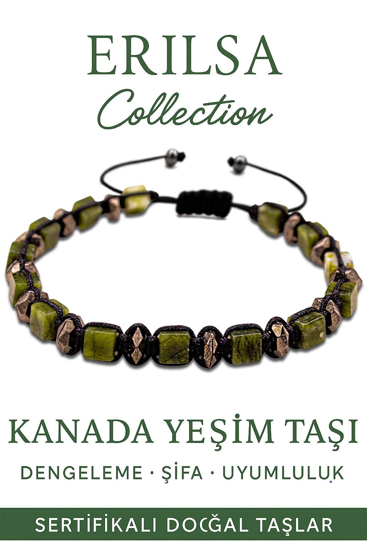 Sertifikalı Küp Model Makrome Terahertz ve Kanada Yeşim Taşı Bileklik – Güç ve Denge