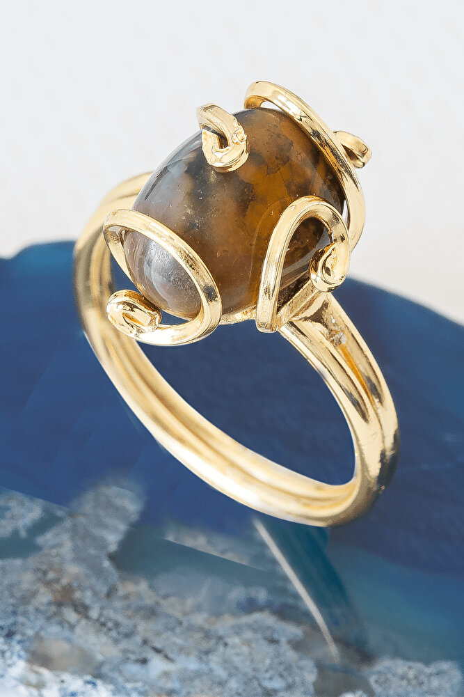 Sertifikalı Gerçek Gold Rokoko Model Pietersite Taşı Yüzük - Ayarlamalı