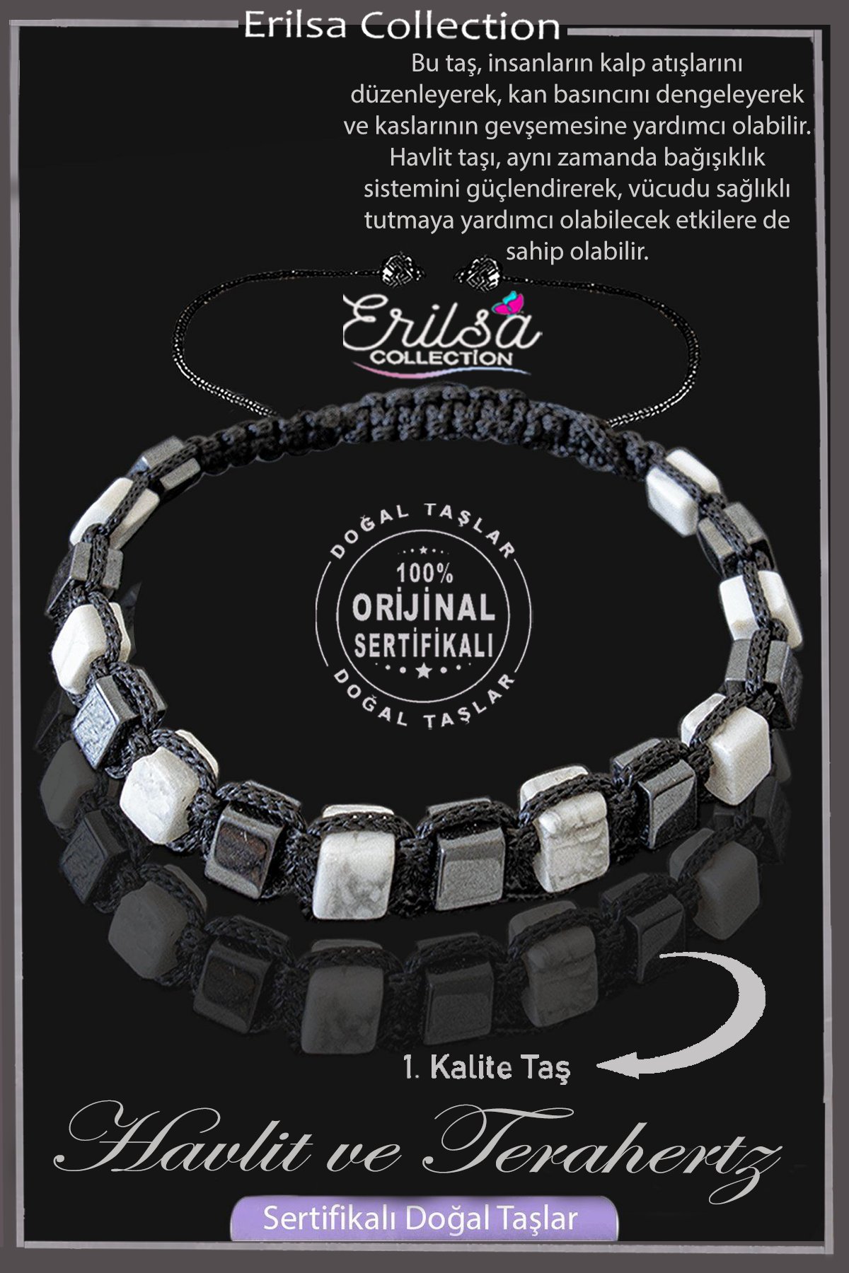 Sertifikalı Küp Model Gerçek Terahertz - Havlit Taşı Bileklik