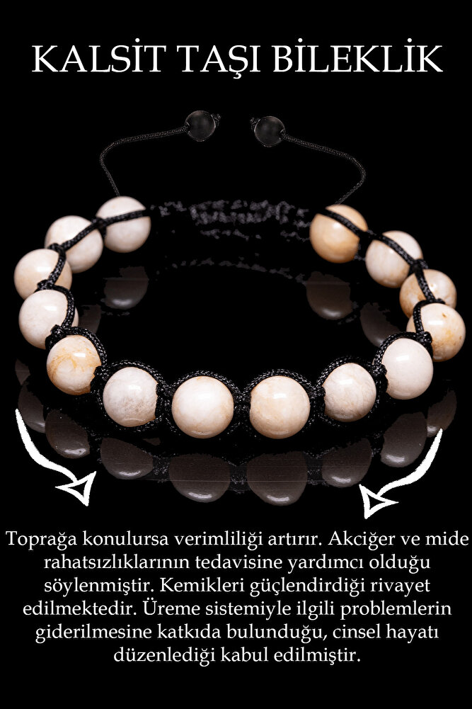 Sertifikalı Kalsit Taşı Bileklik - Makrome