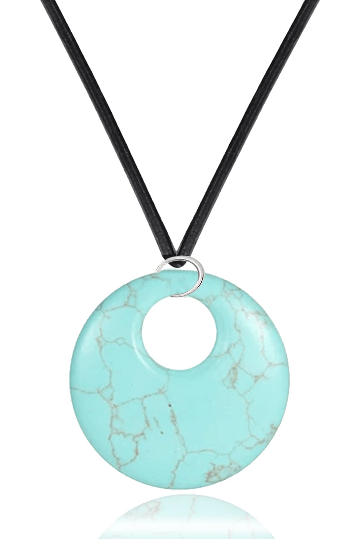 Sertifikalı Deri İpli Doğal Firuze (Turkuaz) Taşı Kolye