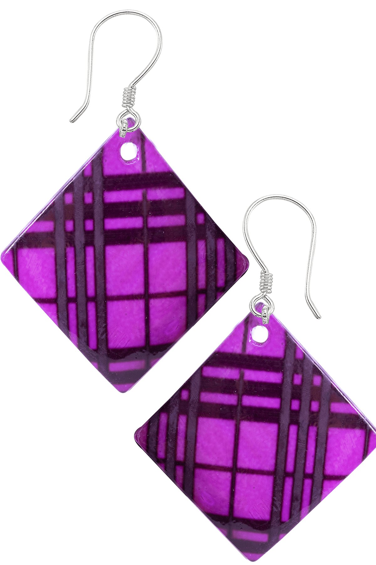 Sertifikalı Çizgi İşlemeli Mor Renkli Sedef Taşı Küpe