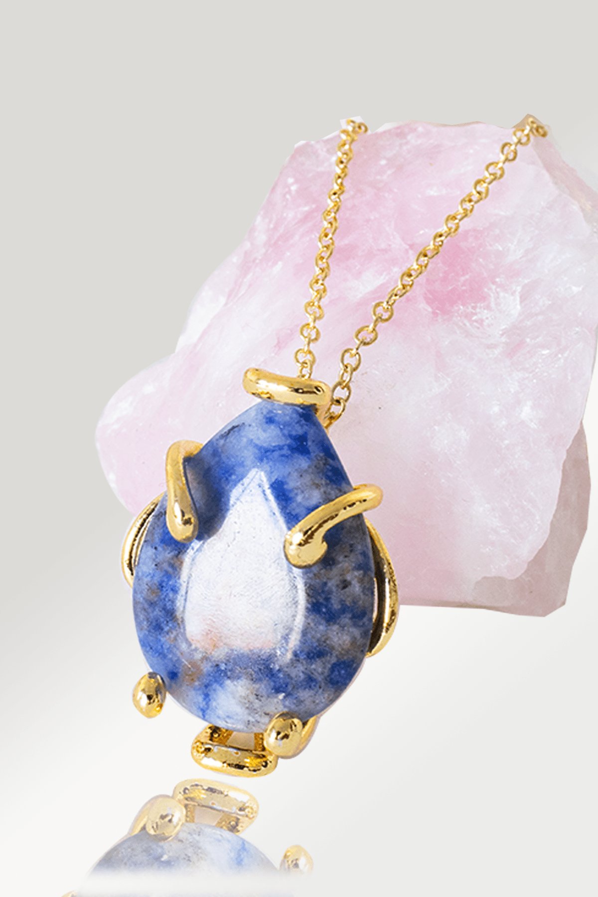 Sertifikalı AAA+ Damla Model  Lapis Lazuli Taşı Kolye - Altın Renkli