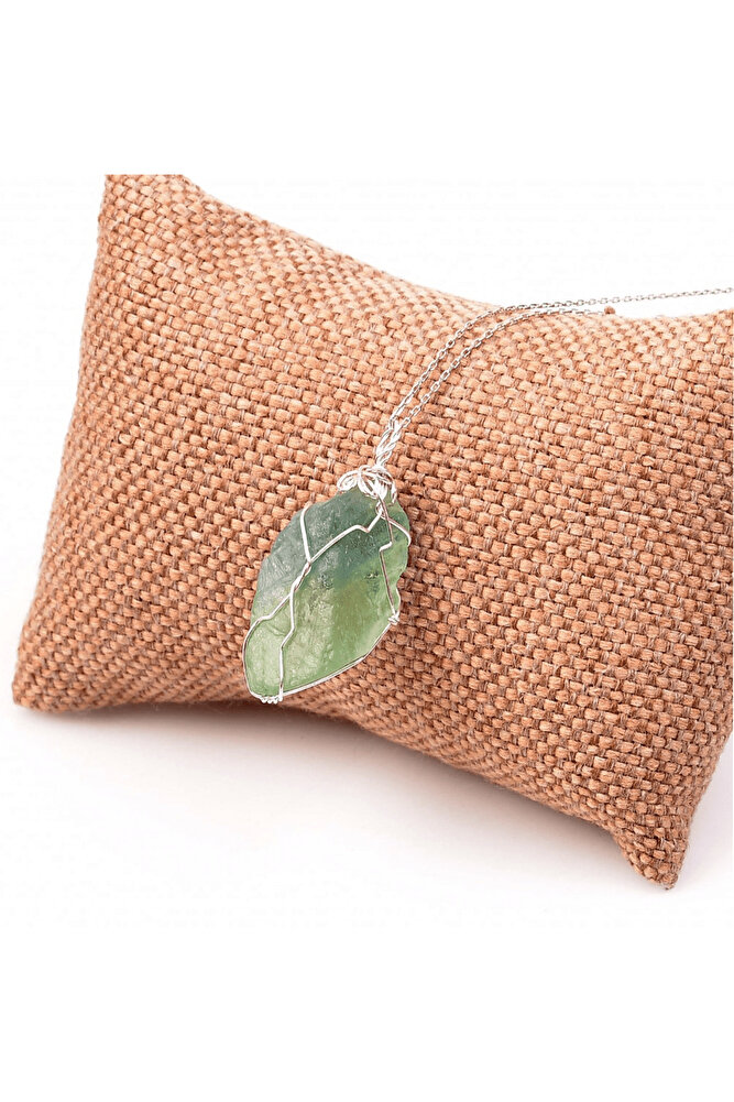 Sertifikalı Ham Tel Sargılı Yeşil Mavi Florit Taşı Kolye