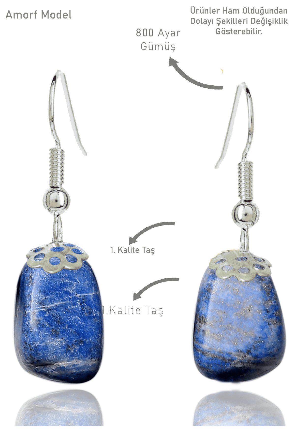 Sertifikalı Amorf Model Ham Sodalit Taşı Küpe