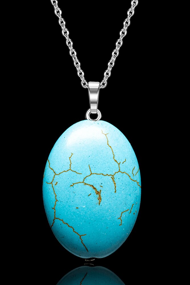 Sertifikalı Oval Kesim Turkuaz Taşı Kolye - 1.kalite