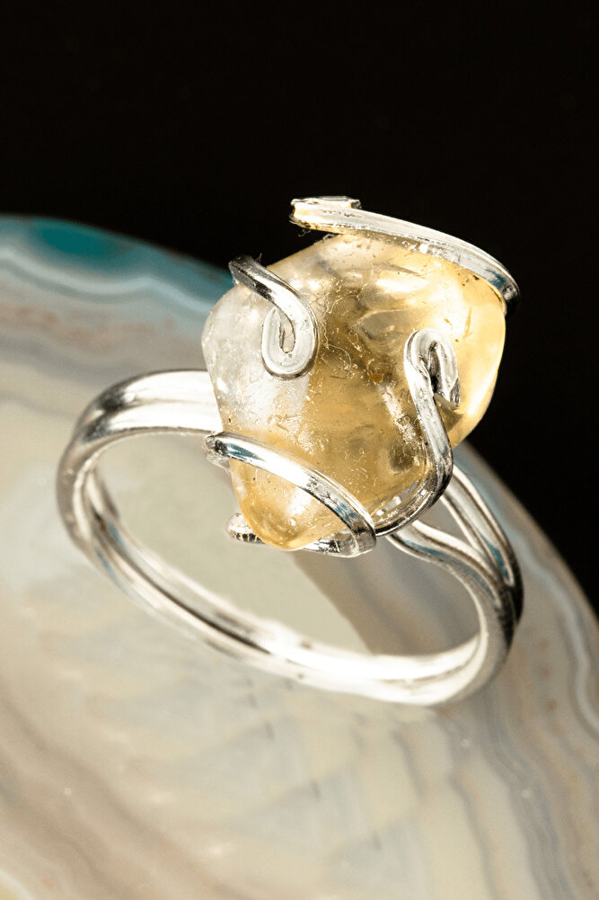 Sertifikalı Gümüş Rokoko Model Sitrin Taşı Yüzük - Ayarlamalı