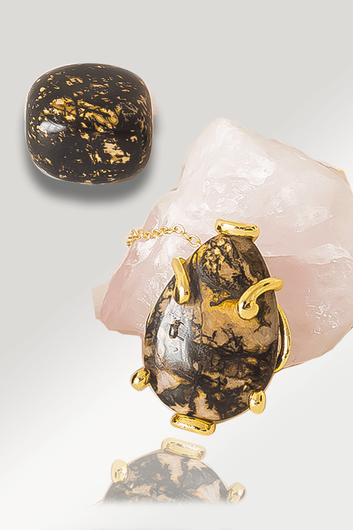 Sertifikalı AAA+ Damla Model Rodonit Taşı Kolye - Altın Renkli