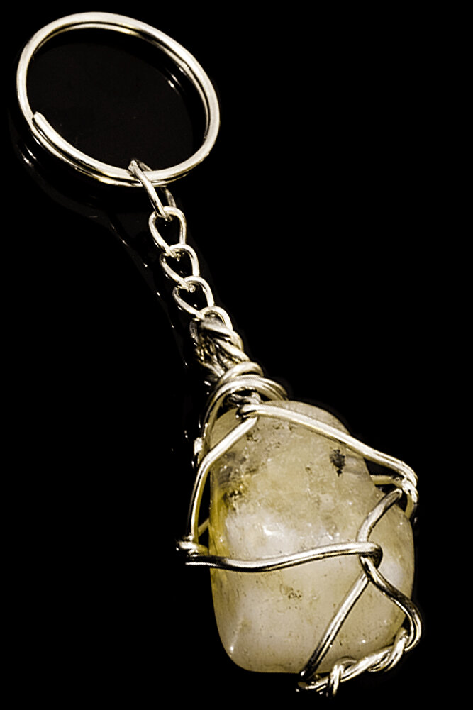 Sertifikalı Tel Sargılı Ham Sitrin Taşı Anahtarlık