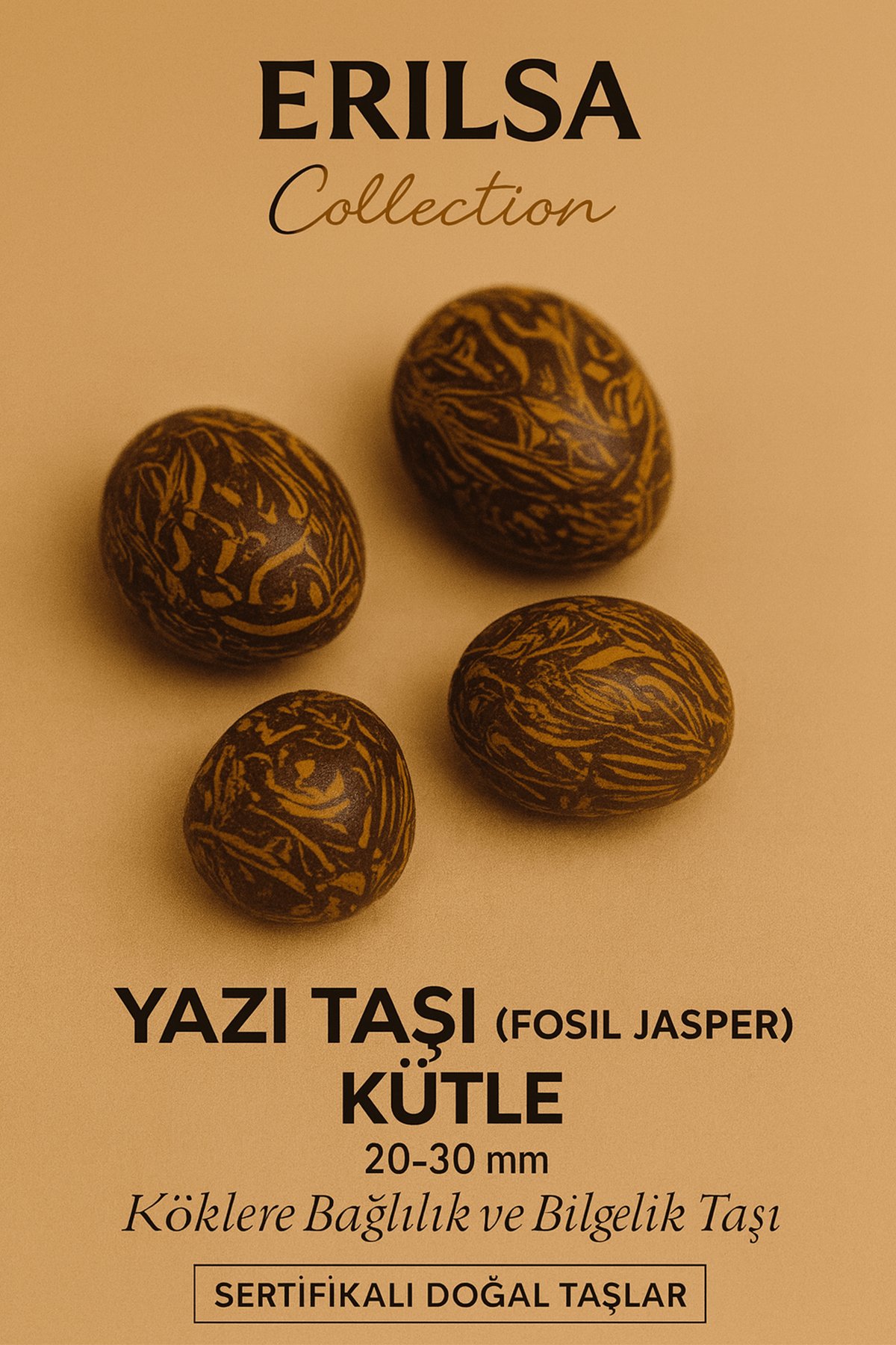 Sertifikalı Yazı Taşı (Fosil Jasper) Kütle 20–30 mm Köklenme Bilgelik ve Güç Enerjisi Taşı